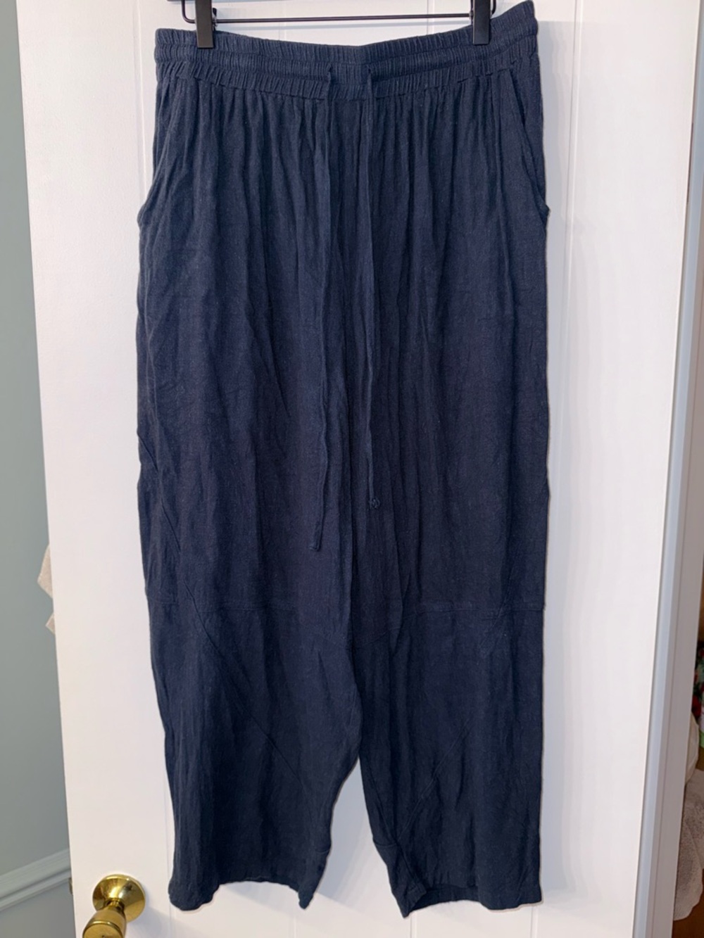 Easel Los Angeles Black Linen Blend Wide Leg Pants Size L Boho Drawstring